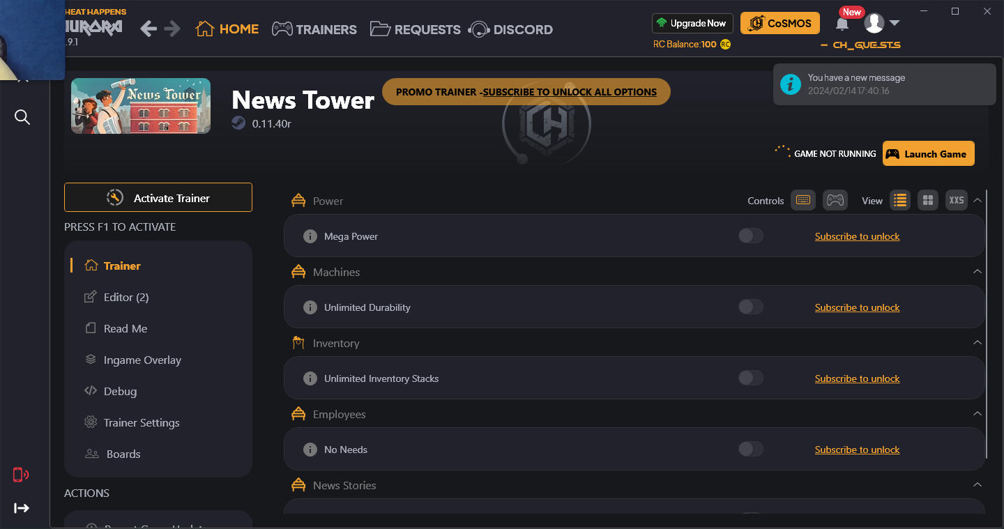 News Tower: Trainer +8 {CheatHappens.com}