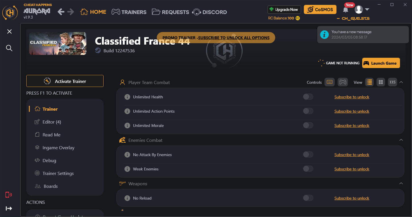 Classified: France ´44 - Trainer +11 {CheatHappens.com}