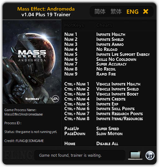 Mass Effect: Andromeda - Trainer +19 v1.04 {FLiNG}